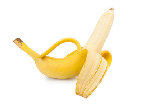 peeled banan isolated on white background