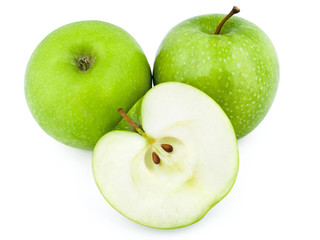 Fresh green apples isolated on white background