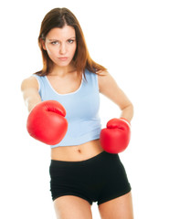 Beautiful woman practicing boxing