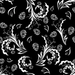 Crédence de cuisine en verre imprimé Fleurs noir et blanc motif floral sans soudure