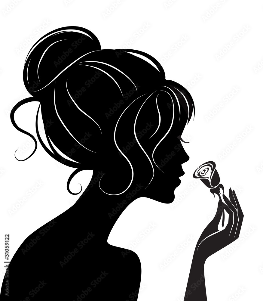 Wall mural beauty girl silhouette with rose