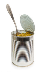 Open can with green peas