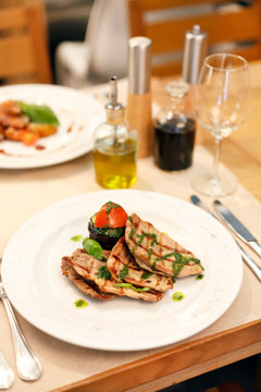 Grilled steak meat with vegetables