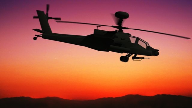 Apache helicopter passing by during sundown HD