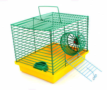 cage for a hamster on a white background
