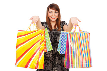 pretty woman with bright shopping bags