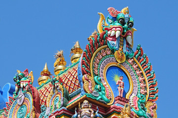 Closeup  Of A Hindu Temple Colorful Facade