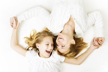 Mother with her Daughter over white