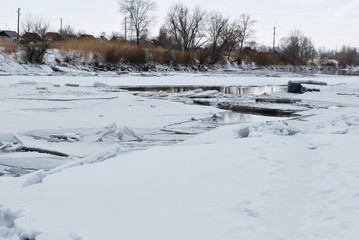Ice drift on the river