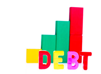 Concept of debt and credit from toy blocks