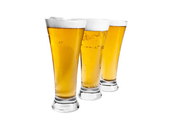 A row of beer pints isolated on white background