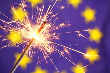Obraz premium euro union flag and sparkler