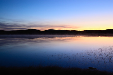Fototapeta na wymiar Landscape of lake sunrise at dawn