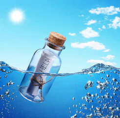 Bottle with help message.