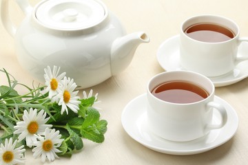 Teaset on table