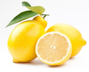 High-quality photo ripe lemons on a white background - obrazy, fototapety, plakaty