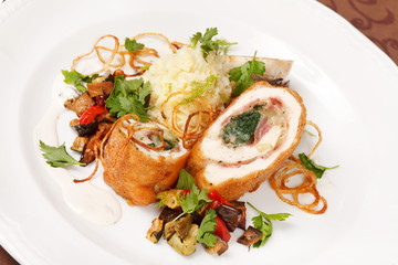 chicken fillet with vegetables and potatoes