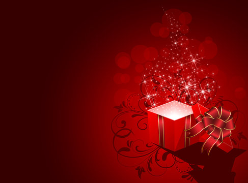 Present with stars on red background