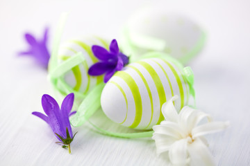 Easter eggs and spring flowers