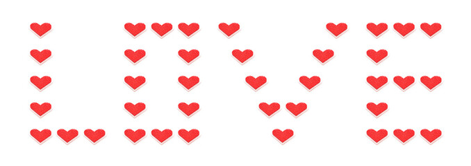 love written with tiny red hearts on a white background