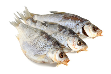 Dried fishes isolated on white background