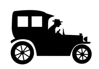 silhouette of the old-time car on white background