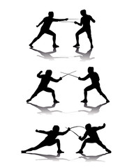 black silhouettes of athletes fencers