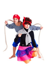 Two girls dressed as pirates
