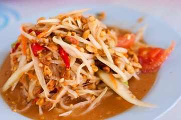 thai papaya salad hot and spicy mixed from variety of vegetable