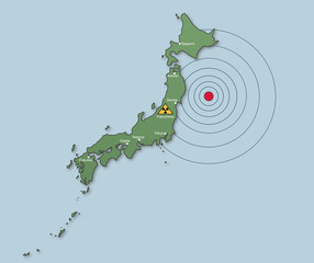 Karte Japan Erdbeben, Tsunami. Atomunfall