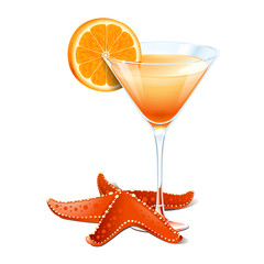 Orange cocktail and starfish