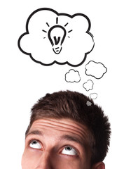 Young man with Speech Bubbles over his head