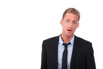 Businessman looking totally shocked