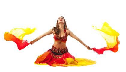 Beauty young woman dance with fantail