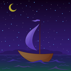 Ship floats at night