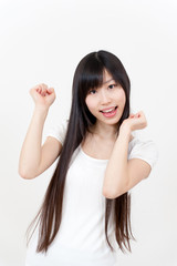 beautiful asian woman cheering