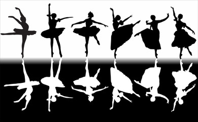 six isolated dancers with reflection