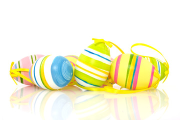 colorful bright easter eggs on white background