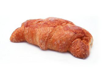 Single fresh croissant, casting soft shadow isolated on white