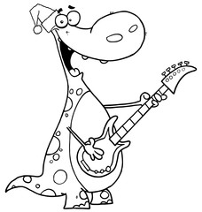 Black And White Dinosaur plays guitar with santa hat