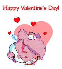 Happy Valentines Day Greeting Over A Cupid Elephant