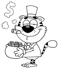 Tiger Carrying A Pot Of Gold And Smoking A Cigar