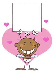 Black Baby Male Stick Cupid Holding A Blank Sign