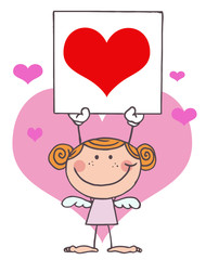 Stick Girl Cupid Holding A Red Heart Sign