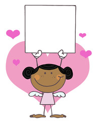 Hispanic Female Stick Cupid Holding A Blank Sign