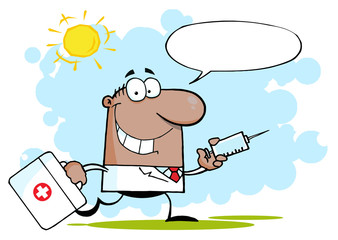 African American Doctor Running With A Suitcase