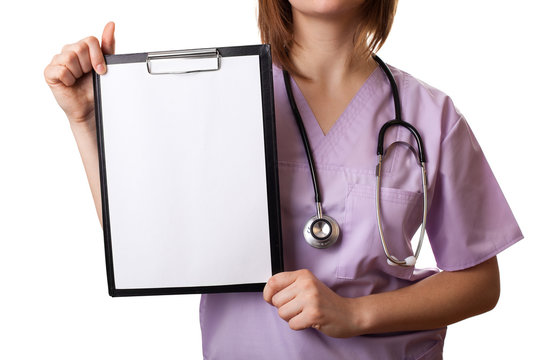 woman doctor holding white file in his hand