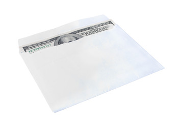 Dollar banknote in the envelope  isolated on white background