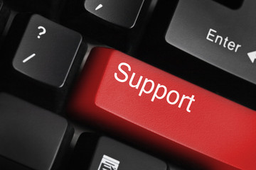 Keyboard with red button of support