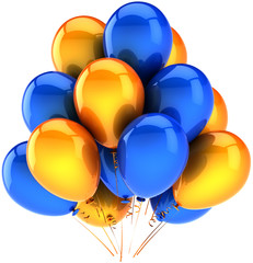 Party balloons multicolor orange blue. Modern shiny decoration